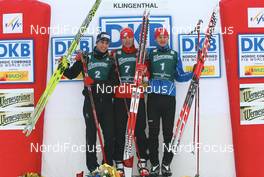 15.02.2009, Klingenthal, Germany (GER): l-r: Jason Lamy-Chappuis (FRA), Fischer, Rottefella, Bill Demong (USA), Atomic, Pavel Churavy (CZE), Atomic - FIS world cup nordic combined, individual gundersen HS140/10km, Klingenthal (GER). www.nordicfocus.com. © Lange/NordicFocus. Every downloaded picture is fee-liable.