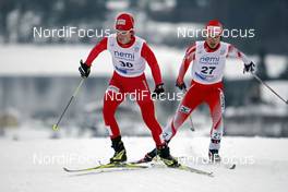 14.03.2009, Vikersund, Norway (NOR): l-r:  Jan Schmid (NOR), Fischer, Rottefella, Norihito Kobayashi (JPN), Madshus, Rottefella  - FIS world cup nordic combined, individual gundersen HS117/10km, Vikersund (NOR). www.nordicfocus.com. © Felgenhauer/NordicFocus. Every downloaded picture is fee-liable.
