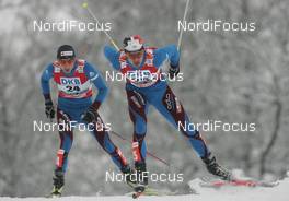 22.02.2009, Liberec, Czech Republic (CZE): group , in front Sebastien Lacroix (FRA), Atomic, Odlo , behind Jason Lamy-Chappuis (FRA), Fischer, Rottefella, Odlo  - FIS nordic world ski championships, nordic combined, individual gundersen NH HS100/10km, Liberec (CZE). www.nordicfocus.com. © Domanski/NordicFocus. Every downloaded picture is fee-liable.