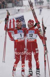 22.02.2009, Liberec, Czech Republic (CZE): l-r: Todd Lodwick (USA), Atomic, Swix, Bill Demong (USA), Atomic - FIS nordic world ski championships, nordic combined, individual gundersen NH HS100/10km, Liberec (CZE). www.nordicfocus.com. © Furtner/NordicFocus. Every downloaded picture is fee-liable.
