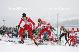 19.02.2009, Liberec, Czech Republic (CZE): group, l-r Magnus Moan (NOR), Madshus, Rottefella, Todd Lodwick (USA), Atomic , Bjoern Kircheisen (GER), Fischer, Rottefella  - FIS nordic world ski championships, nordic combined, mass HS100/10km, Liberec (CZE). www.nordicfocus.com. © Hemmersbach/NordicFocus. Every downloaded picture is fee-liable.