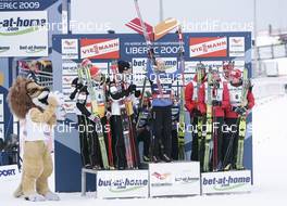26.02.2009, Liberec, Czech Republic (CZE): l-r: Team GER, Team JAP, Team NOR - FIS nordic world ski championships, nordic combined, team HS134/4x5km, Liberec (CZE). www.nordicfocus.com. © Furtner/NordicFocus. Every downloaded picture is fee-liable.