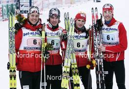 26.02.2009, Liberec, Czech Republic (CZE): team NOR l-r: Mikko Kokslien (NOR), Fischer, Petter Tande (NOR), Fischer, Rottefella, Jan Schmid (NOR), Fischer, Rottefella, Magnus Moan (NOR), Madshus, Rottefella - FIS nordic world ski championships, nordic combined, team HS134/4x5km, Liberec (CZE). www.nordicfocus.com. © Furtner/NordicFocus. Every downloaded picture is fee-liable.