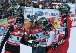 15.02.2009, Oberstdorf, Germany (GER): l-r: team RUS Ilja Rosliakov (RUS), Atomic, Dimitry Vassiliev (RUS), Fischer, adidas, Pavel Karelin (RUS), Fischer, Dennis Kornilov (RUS) - FIS world cup ski jumping, team HS213, Oberstdorf (GER). www.nordicfocus.com. © Furtner/NordicFocus. Every downloaded picture is fee-liable.