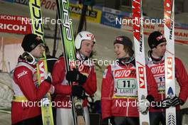 07.03.2009, Lahti, Finland (FIN): Team Norway, l-r: Anders Jacobsen (NOR), Fischer, Johan Remen Evensen (NOR), Elan, Tom Hilde (NOR), Anders Bardal (NOR)  - FIS world cup ski jumping, team HS130, Lahti (FIN). www.nordicfocus.com. © Hemmersbach/NordicFocus. Every downloaded picture is fee-liable.