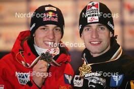 21.02.2009, Liberec, Czech Republic (CZE): Gregor Schlierenzauer (AUT), Fischer , Wolfgang Loitzl (AUT), Atomic  - FIS nordic world ski championships, ski jumping, medals, Liberec (CZE). www.nordicfocus.com. © Domanski/NordicFocus. Every downloaded picture is fee-liable.