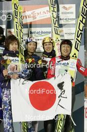 28.02.2009, Liberec, Czech Republic (CZE): team Japan l-r: Shohhei Tochimoto (JPN), Fischer, Daiki Ito (JPN), Fischer, Noiraki Kasai (JPN), Fischer, Takanobu Okabe (JPN), Fischer - FIS nordic world ski championships, ski jumping, team HS134, Liberec (CZE). www.nordicfocus.com. © Furtner/NordicFocus. Every downloaded picture is fee-liable.