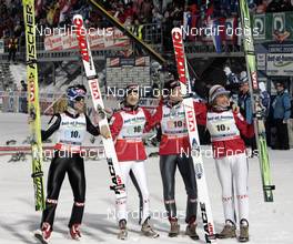 28.02.2009, Liberec, Czech Republic (CZE): Team NOR l-r: Anders Jacobsen (NOR), Fischer, Tom Hilde (NOR). Atomic, Anders Bardal (NOR), Atomic, Johan Remen Evensen (NOR), Elan - FIS nordic world ski championships, ski jumping, team HS134, Liberec (CZE). www.nordicfocus.com. © Furtner/NordicFocus. Every downloaded picture is fee-liable.