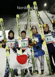 28.02.2009, Liberec, Czech Republic (CZE): team Japan l-r: Shohhei Tochimoto (JPN), Fischer, Takanobu Okabe (JPN), Fischer, Daiki Ito (JPN), Fischer, Noiraki Kasai (JPN), Fischer - FIS nordic world ski championships, ski jumping, team HS134, Liberec (CZE). www.nordicfocus.com. © Furtner/NordicFocus. Every downloaded picture is fee-liable.