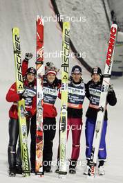 28.02.2009, Liberec, Czech Republic (CZE): l-r: Gregor Schlierenzauer (AUT), Fischer, Thomas Morgenstern (AUT), Atomic, Martin Koch (AUT), Fischer, Wolfgang Loitzl (AUT), Atomic - FIS nordic world ski championships, ski jumping, team HS134, Liberec (CZE). www.nordicfocus.com. © Furtner/NordicFocus. Every downloaded picture is fee-liable.