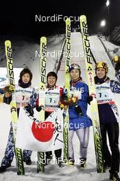 28.02.2009, Liberec, Czech Republic (CZE): team Japan l-r: Shohhei Tochimoto (JPN), Fischer, Takanobu Okabe (JPN), Fischer, Daiki Ito (JPN), Fischer, Noiraki Kasai (JPN), Fischer - FIS nordic world ski championships, ski jumping, team HS134, Liberec (CZE). www.nordicfocus.com. © Furtner/NordicFocus. Every downloaded picture is fee-liable.
