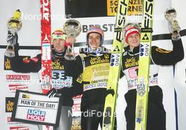 29.12.2009, Oberstdorf, Germany (GER): l-r: Janne Ahonen (FIN), Atomic, Andreas Kofler (AUT), Fischer, Thomas Morgenstern (AUT), Fisher  - FIS world cup ski jumping, four hills tournament, individual HS137, Oberstdorf (GER). www.nordicfocus.com. © Domanski/NordicFocus. Every downloaded picture is fee-liable.