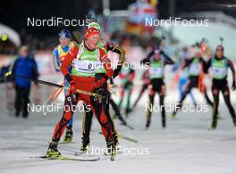 16.01.2010, Ruhpolding, Germany (GER): Tora Berger (NOR), Fischer, Rottefella, Odlo, arriving first at the shooting range - IBU world cup biathlon, mass women, Ruhpolding (GER). www.nordicfocus.com. © Felgenhauer/NordicFocus. Every downloaded picture is fee-liable.