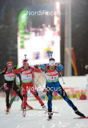 17.01.2010, Ruhpolding, Germany (GER): Lois Habert (FRA), Odlo, Atomic, Swix, leading a group - IBU world cup biathlon, relay men, Ruhpolding (GER). www.nordicfocus.com. © Felgenhauer/NordicFocus. Every downloaded picture is fee-liable.