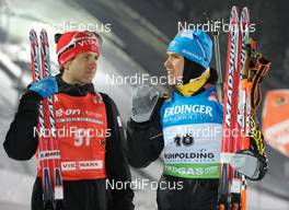 14.01.2010, Ruhpolding, Germany (GER): l-r: Ole Einar Bjoerndalen (NOR), Madshus, Rottefella, Odlo, Michael Greis (GER), Madshus, Rottefella, Exel, adidas  - IBU world cup biathlon, sprint men, Ruhpolding (GER). www.nordicfocus.com. © Felgenhauer/NordicFocus. Every downloaded picture is fee-liable.