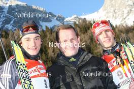 23.01.2010, Antholz, Italy (ITA): Christoph Stephan (GER), Fischer, Rottefella, Alpina, Swix, adidas, Toko, Alfons Hoermann (GER), vice president IBU and president DSV, Arnd Peiffer (GER), Fischer, Salomon, Swix, adidas - IBU world cup biathlon, sprint men, Antholz (ITA). www.nordicfocus.com. © Manzoni/NordicFocus. Every downloaded picture is fee-liable.
