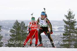 20.03.2010, Holmenkollen, Norway (NOR): Michael Greis (GER), Madshus, Rottefella, Exel, adidas leads Simon Eder (AUT), Fischer, Rottefella, Swix - IBU world cup biathlon, pursuit men, Holmenkollen (NOR). www.nordicfocus.com. © Manzoni/NordicFocus. Every downloaded picture is fee-liable.