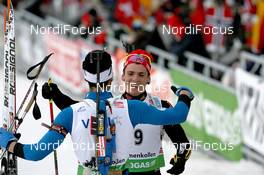 20.03.2010, Holmenkollen, Norway (NOR): Martin Fourcade (FRA), Rossignol, Rottefella, Odlo and Simon Schempp (GER), Fischer, Rottefella, Alpina, Leki, adidas  - IBU world cup biathlon, pursuit men, Holmenkollen (NOR). www.nordicfocus.com. © Manzoni/NordicFocus. Every downloaded picture is fee-liable.