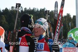 27.03.2010, Khanty-Mansiysk, Russia (RUS): Tina Bachmann (GER), Fischer, Rottefella, Swix, adidas  and Sandrine Bailly (FRA), Madshus, Rottefella, Swix, Odlo - IBU world cup biathlon, mass women, Khanty-Mansiysk (RUS). www.nordicfocus.com. © Manzoni/NordicFocus. Every downloaded picture is fee-liable.