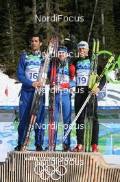 21.02.2010, Whistler, Canada (CAN): Martin Fourcade (FRA), Rossignol, Rottefella, Odlo, Evgeny Ustyugov (RUS), Madshus, Rottefella, Swix, adidas, Pavol Hurajt (SVK), Fischer, Rottefella, Alpina, One Way - Olympic Winter Games Vancouver 2010, biathlon, mass men, Whistler (CAN). www.nordicfocus.com. © NordicFocus. Every downloaded picture is fee-liable.