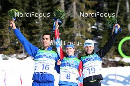21.02.2010, Whistler, Canada (CAN): Martin Fourcade (FRA), Rossignol, Rottefella, Odlo , Evgeny Ustyugov (RUS), Madshus, Rottefella, Swix, adidas, Pavol Hurajt (SVK), Fischer, Rottefella, Alpina, One Way - Olympic Winter Games Vancouver 2010, biathlon, mass men, Whistler (CAN). www.nordicfocus.com. © NordicFocus. Every downloaded picture is fee-liable.