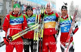23.02.2010, Whistler, Canada (CAN): Group l-r: Simon Eder (AUT), Fischer, Rottefella, Daniel Mesotitsch (AUT), Fischer, Rottefella, Dominik Landertinger (AUT), Fischer, Rottefella, Christoph Sumann (AUT), Atomic, Leki - Olympic Winter Games Vancouver 2010, biathlon, relay men, Whistler (CAN). www.nordicfocus.com. © NordicFocus. Every downloaded picture is fee-liable.