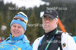 14.02.2010, Whistler, Canada (CAN): Staffan Eklund (SWE), coach Sweden and Uwe Muessiggang (GER), headcoach women Germany - Olympic Winter Games Vancouver 2010, biathlon, sprint men, Whistler (CAN). www.nordicfocus.com. © NordicFocus. Every downloaded picture is fee-liable.