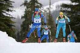 13.02.2010, Whistler, Canada (CAN): Anna Carin Olofsson-Zidek (SWE), Madshus, Rottefella, Alpina, Leki, adidas leads Elena Khrustaleva (KAZ), Fischer, Rottefella, Alpina, Swix - Olympic Winter Games Vancouver 2010, biathlon, sprint women, Whistler (CAN). www.nordicfocus.com. © NordicFocus. Every downloaded picture is fee-liable.