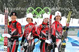 26.02.2010, Whistler, Canada (CAN): (l-r) Zina Kocher (CAN), Atomic, Leki, Odlo, Megan Imrie (CAN), Salomon, Leki, Megan Tandy (CAN), Madshus, Rottefella, Leki, Rosanna Crawford (CAN), Salomon, Leki - Olympic Winter Games Vancouver 2010, biathlon, training, Whistler (CAN). www.nordicfocus.com. © NordicFocus. Every downloaded picture is fee-liable.