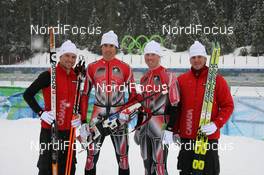 26.02.2010, Whistler, Canada (CAN): (l-r) Jean Philippe Leguellec (CAN), Rossignol, Rottefella, Exel, Brendan Green (CAN), Madshus, Rottefella, Leki, Robin Clegg (CAN), Rossignol, Rottefella, Leki, Marc-Andre Bedard (CAN), Fischer, Rottefella, Swix - Olympic Winter Games Vancouver 2010, biathlon, training, Whistler (CAN). www.nordicfocus.com. © NordicFocus. Every downloaded picture is fee-liable.