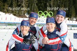 20.02.2010, Whistler, Canada (CAN): Team USA: with, Andreas Emslaender (GER), Boyfriend of Kati Wilhelm (GER) and service technician Team USA, Armin Auchentaller (ITA), mens coach team USA, Lowell Bailey (USA), Rossignol, Rottefella, One Way, Tim Burke (USA), Rossignol, Rottefella, Swix, adidas, Jeremy Teela (USA), Madshus, Rottefella, Alpina, Exel, adidas, Jay Hakkinen (USA), Rossignol, Rottefella, Swix, adidas, Wynn Roberts (USA), Madshus, Rottefella, Exel , Per Nilsson (SWE), headcoach Team USA Haley Johnson (USA), Rossignol, Rottefella, Exel, adidas, Laura Spector (USA), Madshus, Rottefella, Exel, adidas, Lanny Barnes (USA), Atomic, Exel, adidas, Sara Studebaker (USA), Rossignol, Rottefella, Exel, adidas , Bernd Eisenbichler (GER), High performance director US Biathlon - Olympic Winter Games Vancouver 2010, biathlon, training, Whistler (CAN). www.nordicfocus.com. © NordicFocus. Every downloaded picture is fee-liable.