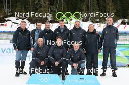 25.02.2010, Whistler, Canada (CAN): Biathlon Feature: the technical officials of the games: (L-R): Pavel Levora (CZE), Christophe Vassallo (FRA), TD and IR IBU Roland Zwahlen (SUI), Franz Berger (AUT), IBU race director, Norbert Baier (GER), IBU head TD, Vadim Melikhov (RUS), Ville Haapala (FIN), front row: Kari Korpela (SWE), Max Cobb (USA), IBU IR shooting range, Othmar Kaelin (SUI) - Olympic Winter Games Vancouver 2010, biathlon, training, Whistler (CAN). www.nordicfocus.com. © NordicFocus. Every downloaded picture is fee-liable.