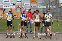 08.08.2010, Puettlingen, Germany (GER): (L-R): Sandra Keith (CAN), Madshus, Rottefella, Sandrine Bailly (FRA), Madshus, Rottefella, Swix, Odlo, Simone Hauswald (GER), Fischer, Rottefella, Exel, adidas, Toko, Kati Wilhelm (GER), Madshus, Rottefella, Swix, adidas - 6th ODLO City Biatlon, Puettlingen (GER). www.nordicfocus.com. © Manzoni/NordicFocus. Every downloaded picture is fee-liable.