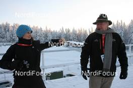 04.12.2010, Oestersund, Sweden (SWE): Katja Beer (GER) and Sigi Heinrich (GER), voice of Eurosport - IBU world cup biathlon, sprint men, Oestersund (SWE). www.nordicfocus.com. © Manzoni/NordicFocus. Every downloaded picture is fee-liable.
