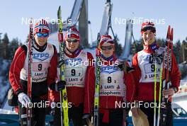 07.03.2010, Lahti, Finland (FIN): Winners, Team Norway II (NOR), (l-r) Simen Oestensen, Roger Aa Djupvik, Sjur Roethe, Kristian Rennemo  - FIS world cup cross-country, 4x10km men, Lahti (FIN). www.nordicfocus.com. © Laiho/NordicFocus. Every downloaded picture is fee-liable.