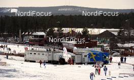 20.03.2010, Falun, Sweden (SWE): crowded stadium of Falun and service trucks of Norway and Sweden - FIS world cup cross-country, pursuit men, Falun (SWE). www.nordicfocus.com. Â© Felgenhauer/NordicFocus. Every downloaded picture is fee-liable.