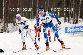 20.03.2010, Falun, Sweden (SWE): l-r: Anna Haag (SWE), Atomic, Rottefella, Alpina, Exel, Craft, Aino Kaisa Saarinen (FIN), Rossignol, Rottefella, One Way  - FIS world cup cross-country, pursuit women, Falun (SWE). www.nordicfocus.com. Â© Felgenhauer/NordicFocus. Every downloaded picture is fee-liable.