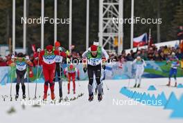 28.02.2010, Whistler, Canada (CAN): group, final sprint, l-r: Devon Kershaw (CAN), Fischer, Salomon, Swix, Petter Northug (NOR), Fischer, Rottefella, Alpina, Ski Go, Swix , Axel Teichmann (GER), Madshus, Rottefella, Swix, adidas, Toko  - Olympic Winter Games Vancouver 2010, cross-country, mass men, Whistler (CAN). www.nordicfocus.com. © NordicFocus. Every downloaded picture is fee-liable.