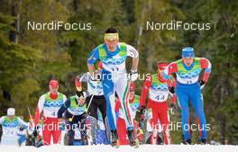 28.02.2010, Whistler, Canada (CAN): l-r: Pietro Piller Cottrer (ITA), Rossignol, Rottefella, One Way, Yoko, Alexander Legkov (RUS), Madshus, Rottefella, Swix, adidas  - Olympic Winter Games Vancouver 2010, cross-country, mass men, Whistler (CAN). www.nordicfocus.com. © NordicFocus. Every downloaded picture is fee-liable.