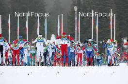 28.02.2010, Whistler, Canada (CAN): (l-r) Dario Cologna (SUI), Fischer, Rottefella, Alpina, Swix, adidas, Marcus Hellner (SWE), Fischer, Salomon, Exel, Craft, Petter Northug (NOR), Fischer, Rottefella, Alpina, Ski Go, Swix , Lukas Bauer (CZE), Fischer, Rottefella, Alpina, Swix, Toko,Girogio di Centa (ITA), Atomic, Swix, Rudy Project - Olympic Winter Games Vancouver 2010, cross-country, mass men, Whistler (CAN). www.nordicfocus.com. © NordicFocus. Every downloaded picture is fee-liable.