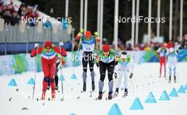 28.02.2010, Whistler, Canada (CAN): l-r: Petter Northug (NOR), Fischer, Rottefella, Alpina, Ski Go, Swix , Axel Teichmann (GER), Madshus, Rottefella, Swix, adidas, Toko  - Olympic Winter Games Vancouver 2010, cross-country, mass men, Whistler (CAN). www.nordicfocus.com. © NordicFocus. Every downloaded picture is fee-liable.