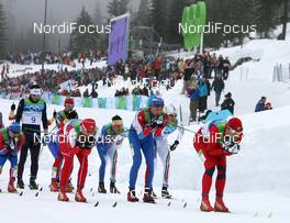 28.02.2010, Whistler, Canada (CAN): Petter Northug (NOR), Fischer, Rottefella, Alpina, Ski Go, Swix  leads the field - Olympic Winter Games Vancouver 2010, cross-country, mass men, Whistler (CAN). www.nordicfocus.com. © NordicFocus. Every downloaded picture is fee-liable.
