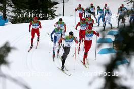 28.02.2010, Whistler, Canada (CAN): George Grey (CAN), Fischer, with Petter Northug (NOR), Fischer, Rottefella, Alpina, Ski Go, Swix  and Odd-Bjoern Hjelmeset (NOR), Peltonen, Rottefella, Alpina, One Way - Olympic Winter Games Vancouver 2010, cross-country, mass men, Whistler (CAN). www.nordicfocus.com. © NordicFocus. Every downloaded picture is fee-liable.