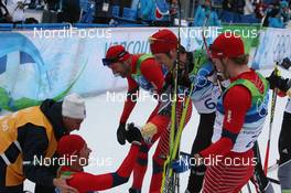 28.02.2010, Whistler, Canada (CAN): Petter Northug (NOR), Fischer, Rottefella, Alpina, Ski Go, Swix, Odd-Bjoern Hjelmeset (NOR), Peltonen, Rottefella, Alpina, One Way, Axel Teichmann (GER), Madshus, Rottefella, Swix, adidas, Toko, Martin Johnsrud Sundby (NOR), Fischer, Rottefella, Alpina, Swix - Olympic Winter Games Vancouver 2010, cross-country, mass men, Whistler (CAN). www.nordicfocus.com. © NordicFocus. Every downloaded picture is fee-liable.