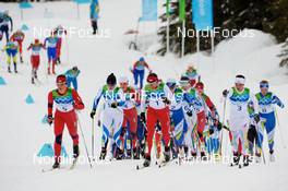 27.02.2010, Whistler, Canada (CAN): l-r: Marit Bjoergen (NOR), Fischer, Rottefella, Swix, Justyna Kowalczyk (POL), Fischer, Salomon, Swix, Charlotte Kalla (SWE), Fischer, Salomon, Swix, Craft, leading - Olympic Winter Games Vancouver 2010, cross-country, mass women, Whistler (CAN). www.nordicfocus.com. © NordicFocus. Every downloaded picture is fee-liable.