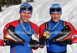 18.02.2010, Whistler, Canada (CAN): medal, l-r: Alexander Panzhinskiy (RUS), Adidas, Rossignol, Swix and Nikita Kriukov (RUS), Rossignol, Rottefella, Swix, adidas  - Olympic Winter Games Vancouver 2010, cross-country, medals, Whistler (CAN). www.nordicfocus.com. © NordicFocus. Every downloaded picture is fee-liable.
