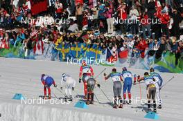 20.02.2010, Whistler, Canada (CAN): Lukas Bauer (CZE), Fischer, Rottefella, Alpina, Swix, Toko leads Johan Olsson (SWE), Madshus, Salomon, Leki, Craft, Dario Cologna (SUI), Fischer, Rottefella, Alpina, Swix, adidas, Tobias Angerer (GER), Rossignol, Rottefella, One Way, adidas, Jens Filbrich (GER), Rossignol, Rottefella, One Way, adidas, Alexander Legkov (RUS), Madshus, Rottefella, Swix, adidas, George Grey (CAN), Fischer and Girogio di Centa (ITA), Atomic, Swix, Rudy Project - Olympic Winter Games Vancouver 2010, cross-country, pursuit men, Whistler (CAN). www.nordicfocus.com. © NordicFocus. Every downloaded picture is fee-liable.