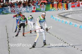20.02.2010, Whistler, Canada (CAN): Marcus Hellner (SWE), Fischer, Salomon, Exel, Craft wins against Tobias Angerer (GER), Rossignol, Rottefella, One Way, adidas and Johan Olsson (SWE), Madshus, Salomon, Leki, Craft - Olympic Winter Games Vancouver 2010, cross-country, pursuit men, Whistler (CAN). www.nordicfocus.com. © NordicFocus. Every downloaded picture is fee-liable.
