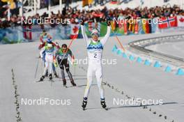 20.02.2010, Whistler, Canada (CAN): Marcus Hellner (SWE), Fischer, Salomon, Exel, Craft wins agains Tobias Angerer (GER), Rossignol, Rottefella, One Way, adidas and Johan Olsson (SWE), Madshus, Salomon, Leki, Craft - Olympic Winter Games Vancouver 2010, cross-country, pursuit men, Whistler (CAN). www.nordicfocus.com. © NordicFocus. Every downloaded picture is fee-liable.