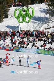 20.02.2010, Whistler, Canada (CAN): Lukas Bauer (CZE), Fischer, Rottefella, Alpina, Swix, Toko leads Girogio di Centa (ITA), Atomic, Swix, Rudy Project through the stadium - Olympic Winter Games Vancouver 2010, cross-country, pursuit men, Whistler (CAN). www.nordicfocus.com. © NordicFocus. Every downloaded picture is fee-liable.